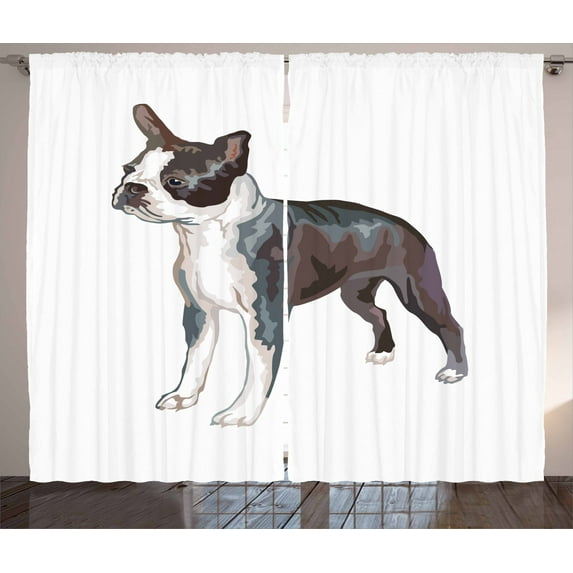Ambesonne Boston Terrier Curtains 2 Panel Set, Profile Portrait, 108" x 90", Multicolor