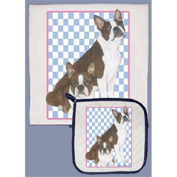Boston Terrier Dish Towel And Pot Holder Set