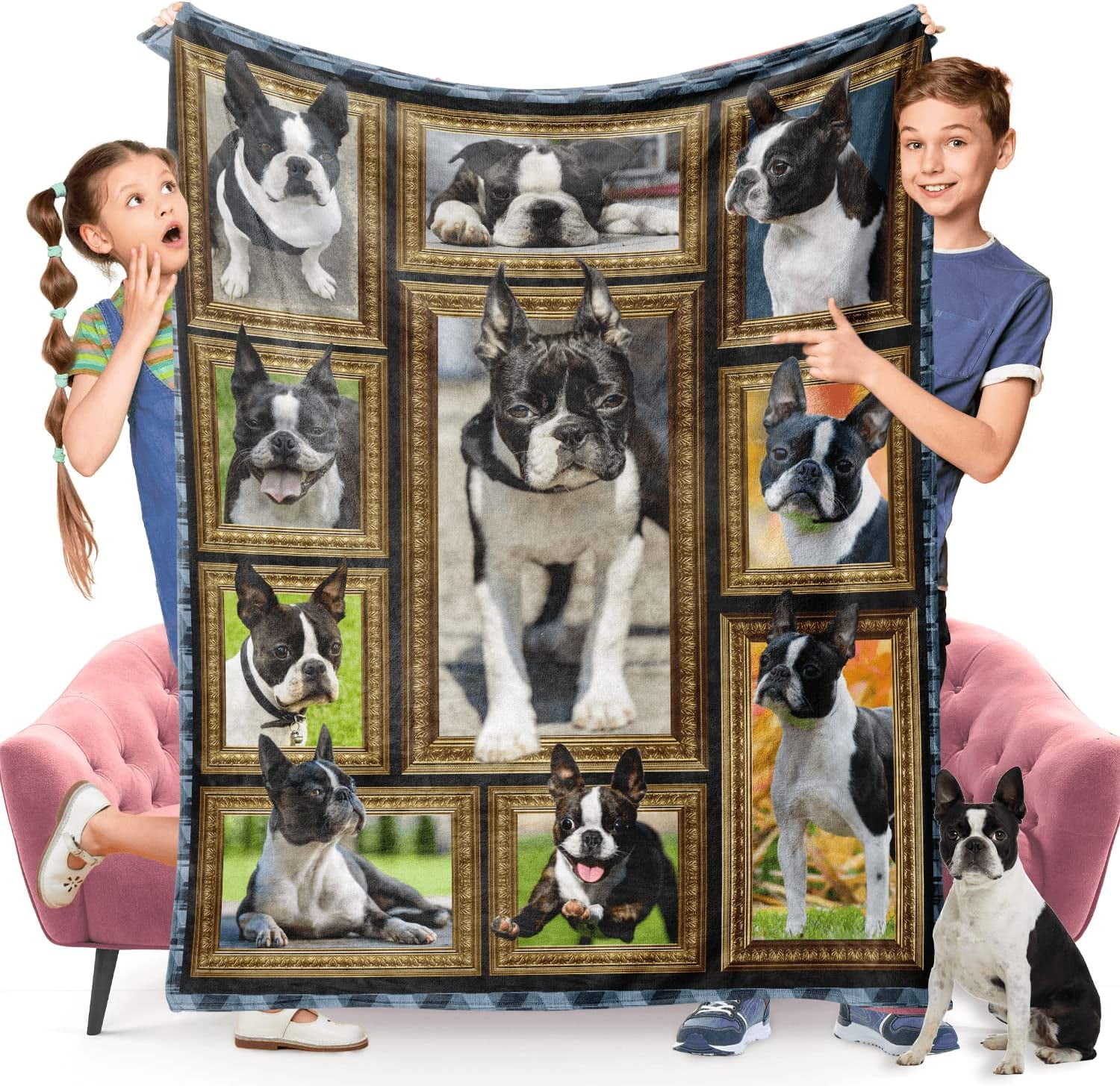 Boston Terrier Dog Blanket for Kids, Cute Soft Cozy Warm Flannel Throw Blanket for Girls Boys, Toddler Baby Blankets and Throws for Couch Bed Daycare Preschool Naptime, 40" x 50"