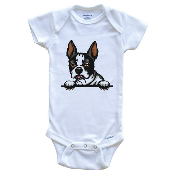 Boston Terrier Dog Breed Cute Baby Bodysuit, 6-9 months white