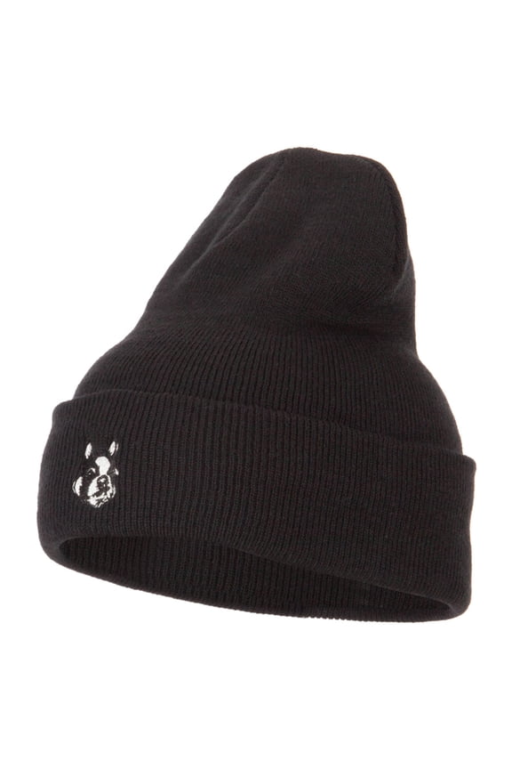 Boston Terrier Dog Face Embroidered Long Beanie - Black OSFM