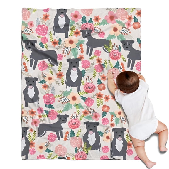 Boston Terrier Dog with Flower Blanket,Comfortable Soft Lamb Wool Throw Blanket,All Season,Warm Lightweight Blankets for Sofa Bed Couch Living Room Chair,30"x40"