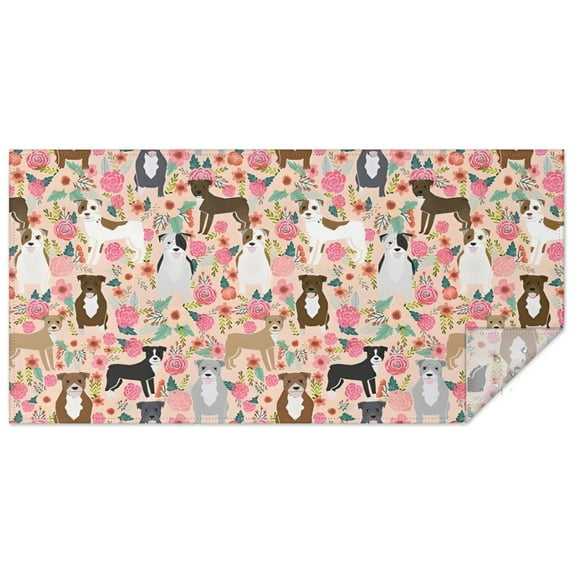 Boston Terrier Dog and Flower Florals Rectangle Tablecloth 60"x120",Waterproof Polyester Rectangle Table Cloth, Wipeable Spillproof Polyester Tablecloth for Dining, Camping, Indoor and Outdoor