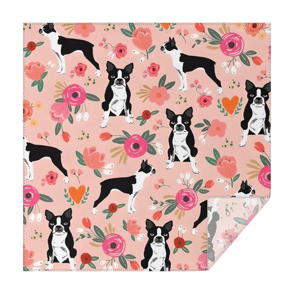 Boston Terrier Dog and Flower Florals Square Tablecloth,Waterproof Square Table Cover,Wipeable Spillproof Washable Table Cover for Home Kitchen Party Decor 52"x52"(132x132cm)