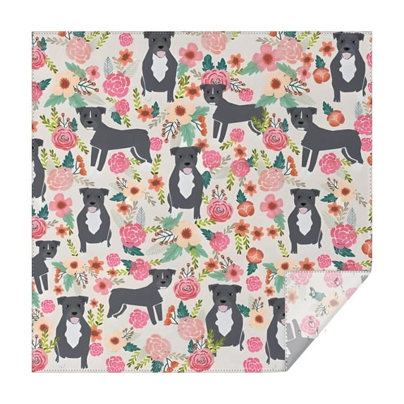 Boston Terrier Dog with Flower Square Tablecloth,Waterproof Square Table Cover,Wipeable Spillproof Washable Table Cover for Home Kitchen Party Decor 52"x52"(132x132cm)