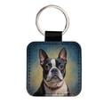 thumbnail image 1 of Boston Terrier Dog Illustration Faux Leather Square Keychain, 1 of 7
