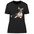 thumbnail image 1 of Boston Terrier Dog Lying On Legs T-Shirt Women -Image by Shutterstock, Female x-Large, 1 of 2