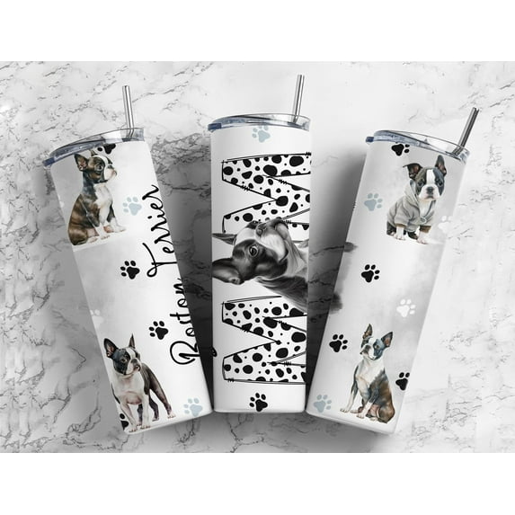 Boston Terrier Dog Mom 20 Oz Insulated Metal Tumbler w/Lid and Straw