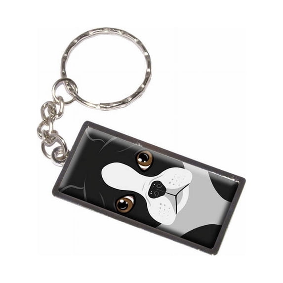 Boston Terrier Dog Pet Full Face Keychain Key Chain Ring