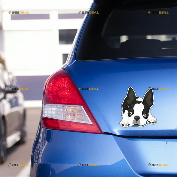 Boston Terrier Dog Puppy Car Magnet Lying Down Magnetic Sticker Decal - 2 Pack Reflective 4" - for Truck Door Fridge Reusable Waterproof
