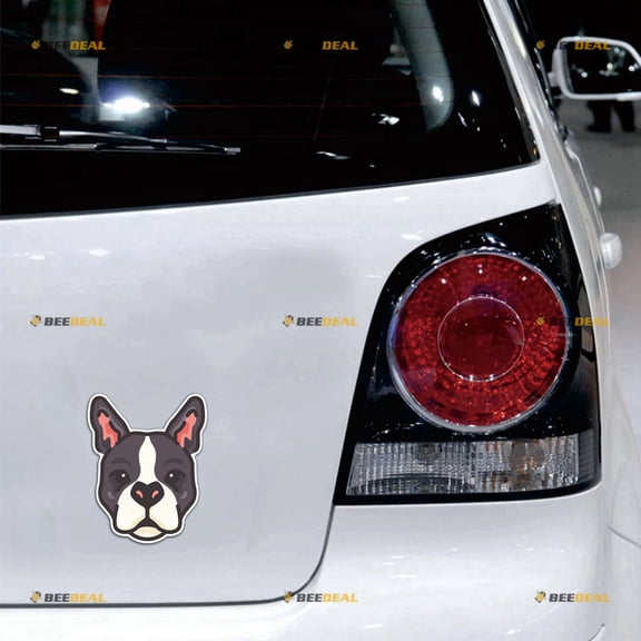 Boston Terrier Dog Puppy Head Car Magnet Sticker Magnetic Decal - 2 Pack Reflective 4" 5" - for Truck Door Fridge Reusable Waterproof