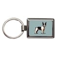 thumbnail image 1 of Boston Terrier Dog Standing Metal Rectangle Keychain, 1 of 7