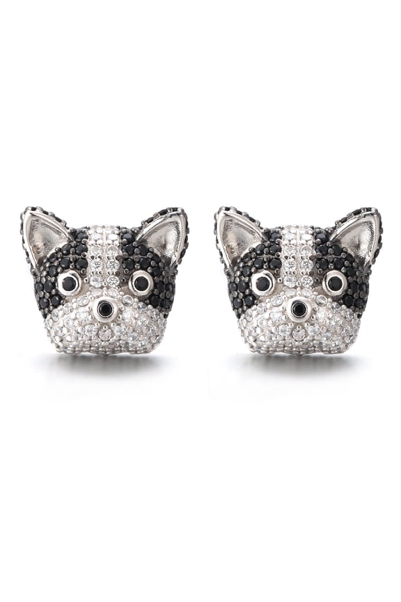 Boston Terrier Dog Stud Earrings for Women by Ginger Lyne Black Cz Sterling Silver