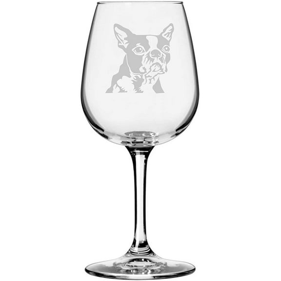 Boston Terrier Dog Themed Etched All Purpose 12.75oz Libbey Wine Glass
