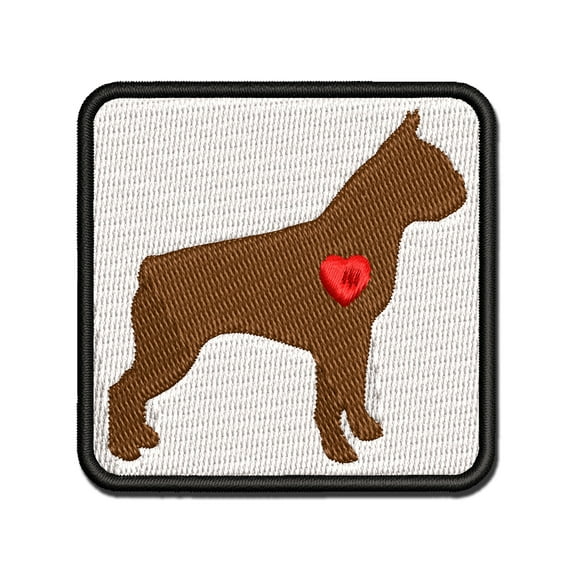 Boston Terrier Dog with Heart Applique Multi-Color Embroidered Hook & Loop Patch - 3 Inch Medium