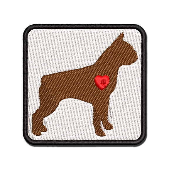Boston Terrier Dog with Heart Applique Multi-Color Embroidered Iron-On Patch - 3 Inch Medium