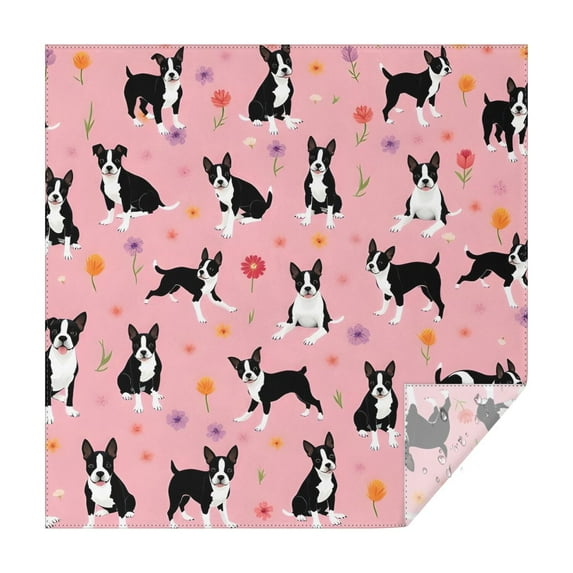Boston Terrier Dogs and Flowers Square Tablecloth,Waterproof Square Table Cover,Wipeable Spillproof Washable Table Cover for Home Kitchen Party Decor 42"X42"(107x107cm)