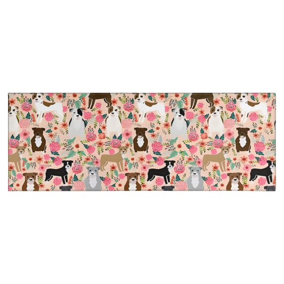 Boston Terrier Dogs with Pioneer Flower Kitchen Rug Mat,Kitchen Runner Rugs Non Skid Washable,Decorative Kitchen Floor Mats for Kitchen,Sink,Laundry,17"X47"