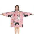 thumbnail image 1 of Boston Terrier Dogs and Flowers Blanket Hoodies for Kids 6-13YR Oversize Wearable Blanket Hoodies for Boys Girls Teens, 1 of 7