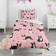 thumbnail image 1 of Boston Terrier Dogs and Flowers Duvet Cover and Pillowcase Set for Single Bedding, Bedroom Accessories for Kids Teens, 1 of 5