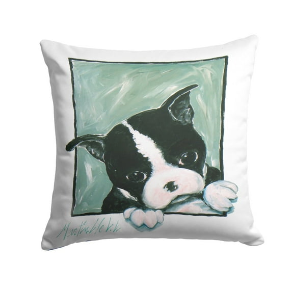 Boston Terrier Dont Leave Me Fabric Decorative Pillow