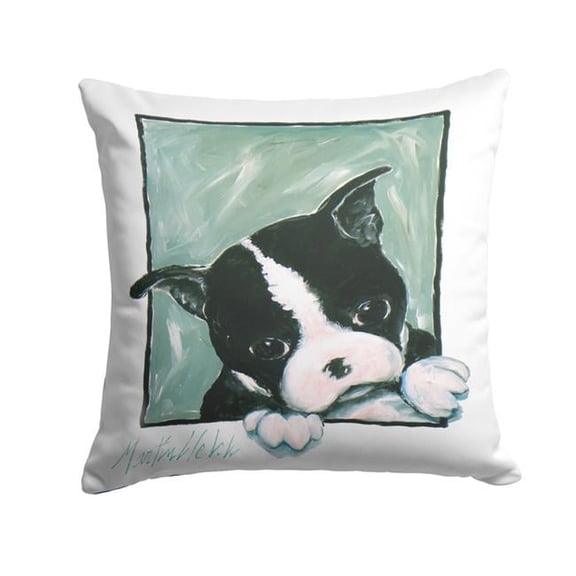 Boston Terrier Dont Leave Me Fabric Decorative Pillow