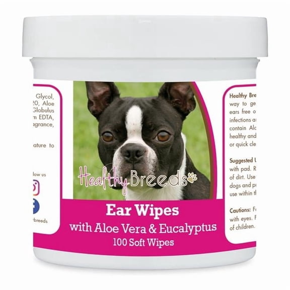 Boston Terrier Ear Cleaning Wipes with Aloe & Eucalyptus for Dogs - 100 Count