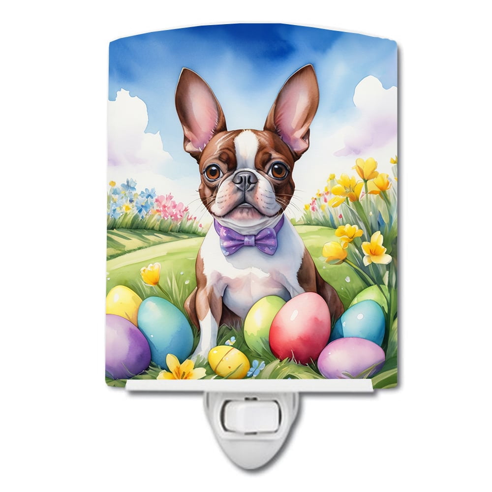 Boston Terrier Easter Egg Hunt Ceramic Night Light 4 in x 6 in