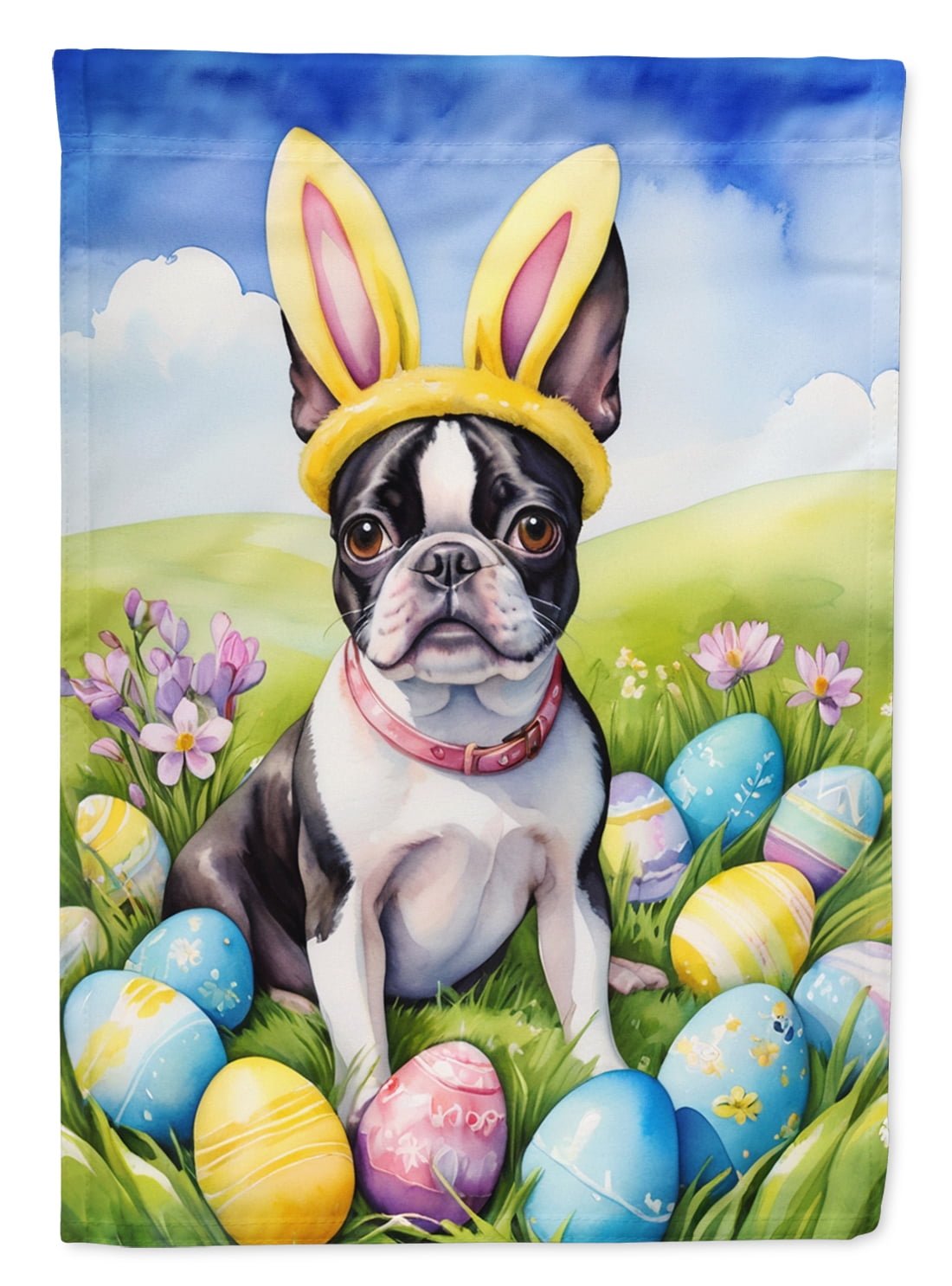 Boston Terrier Easter Egg Hunt Garden Flag 11.25 in x 15.5 in