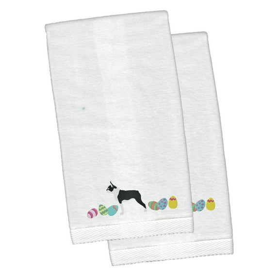 Boston Terrier Easter White Embroidered Plush Hand Towel Set of 2