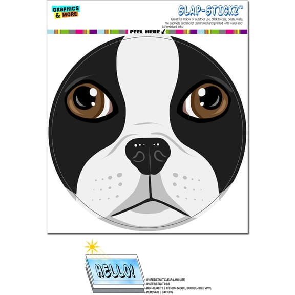 Boston Terrier Face - Close up Pet Dog Circle SLAP-STICKZ(TM) Premium Sticker
