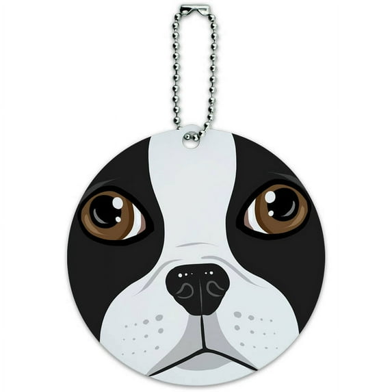 Boston Terrier Face Pet Dog Round Luggage ID Tag Card for Suitcase or Carry-On