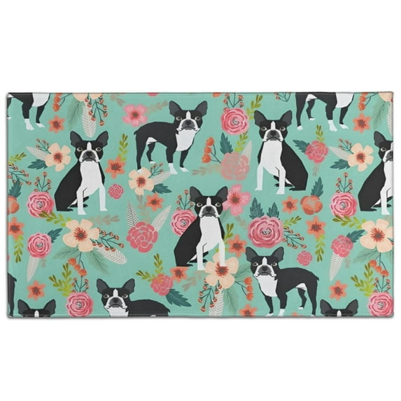 Boston Terrier Floral Flowers Door Rugs,Washable Non Slip Door Mats Indoor,Decorative Door Mats,Entry Mat Indoor for Entrance,Bedroom,Kitchen,Bathroom,17"x30"