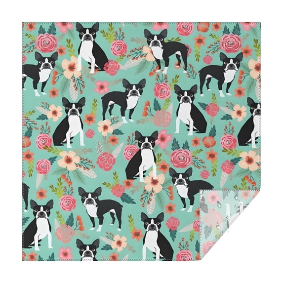 Boston Terrier Floral Flowers Square Tablecloth,Waterproof Square Table Cover,Wipeable Spillproof Washable Table Cover for Home Kitchen Party Decor 42"X42"(107x107cm)