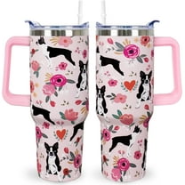 Boston Terrier Gifts for Women - 40 Oz Cute Tumbler Travel Mug, Stainless Steel Insulated Coffee Cup & Water Bottle with Lid and Straw