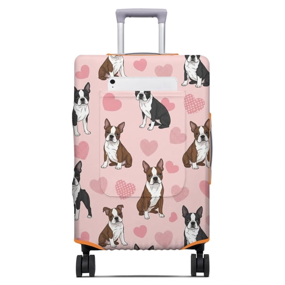 Patterned Heartd Boston Terrier and Heart Pink Pattern Luggage Cover,Stretch Suitcase ...