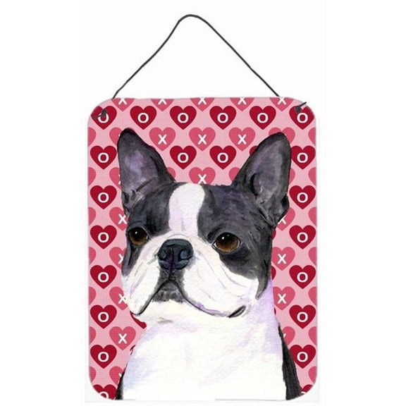 Boston Terrier Hearts Love and Valentines Day Aluminium Metal Wall Or Door Hanging Prints - 12 x 16 in.