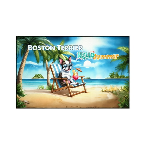 Boston Terrier Hello Summer Beach Theme with Sunglasses and Tropical Cocktail Indoor Rug Gentleman Dog Lover Gifts Carpet Living Bed Room Sofa Home Decor - 00009