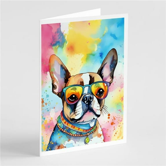 Boston Terrier Hippie Dawg Greeting Cards Pack of 8 7 in x 5 in