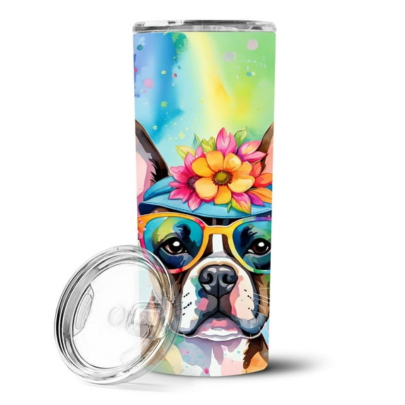 Boston Terrier Hippie Dawg Stainless Steel Skinny Tumbler 3 in x 8.25 in