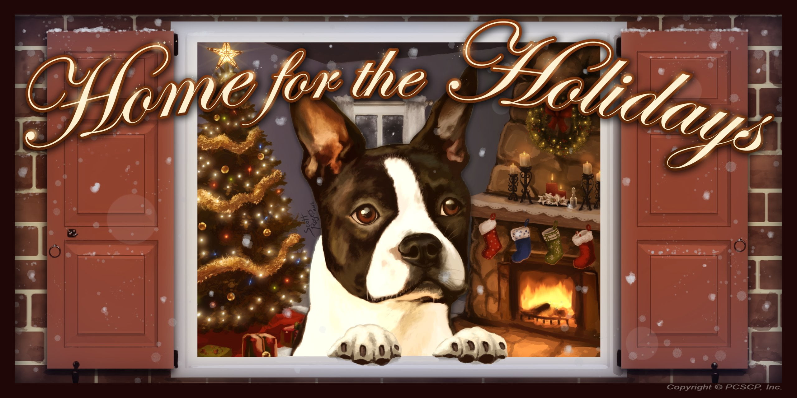 Boston Terrier Home for the Holidays "Paws on the Windowsill" Dog Sign ...