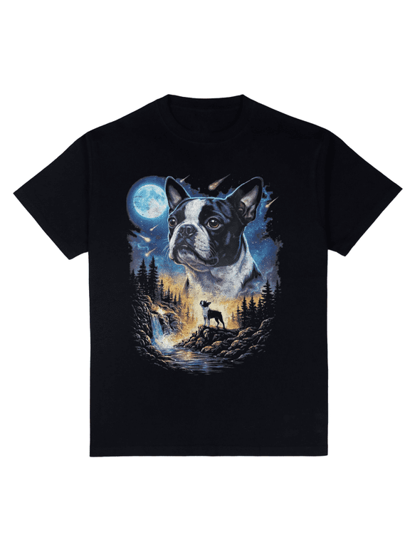 Boston Terrier Howling At The Moon Vintage Dog Art Tee T-Shirt for Men Women