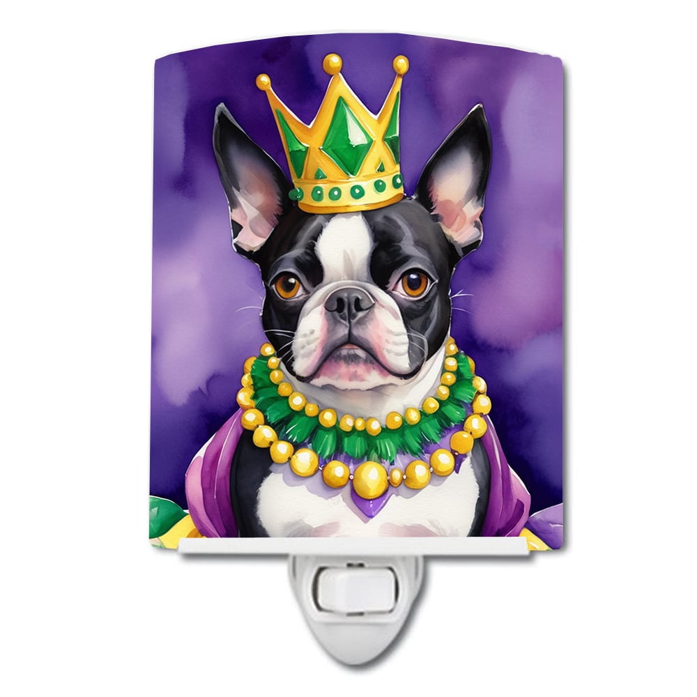 Boston Terrier King of Mardi Gras Ceramic Night Light 4 in x 6 in