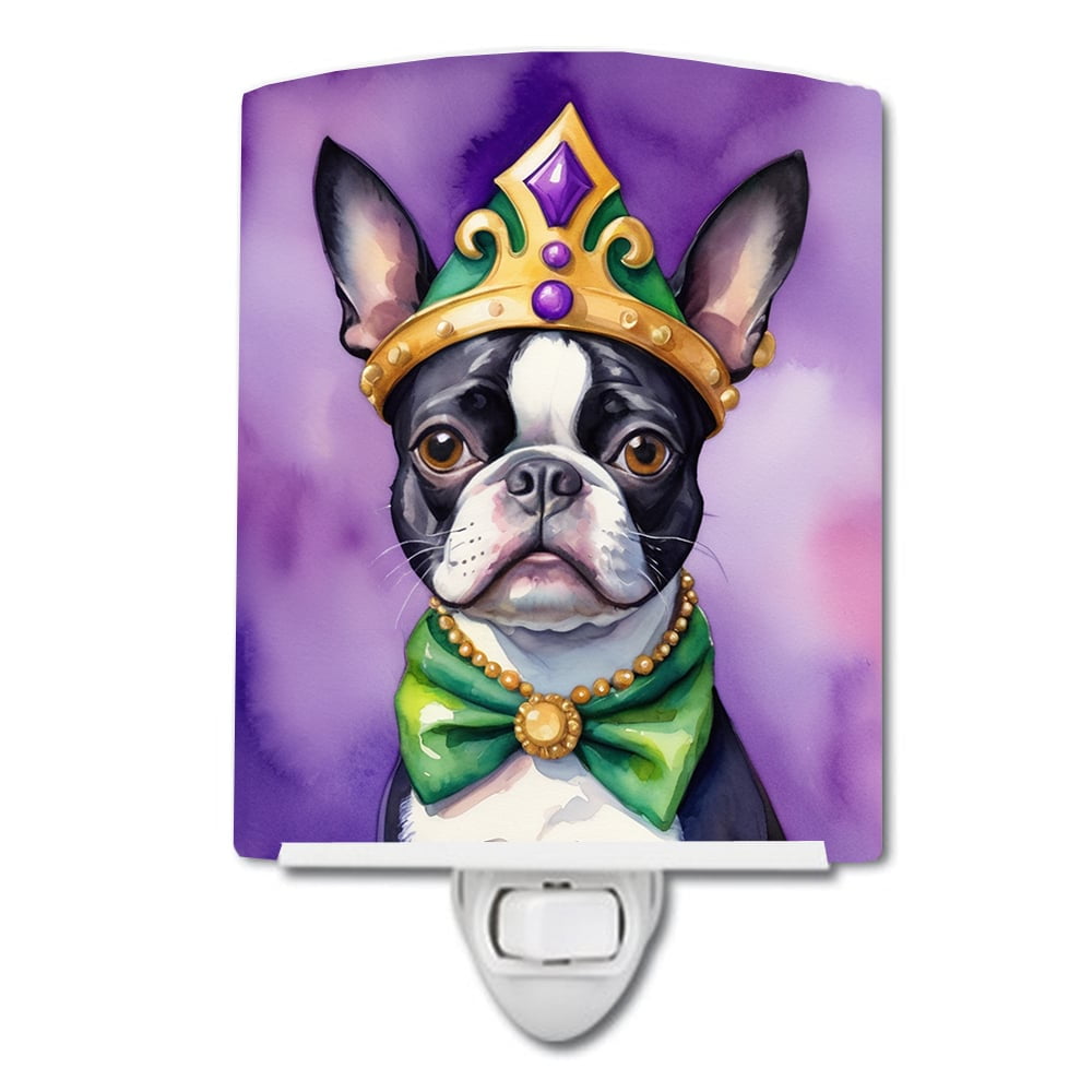 Boston Terrier King of Mardi Gras Ceramic Night Light 4 in x 6 in