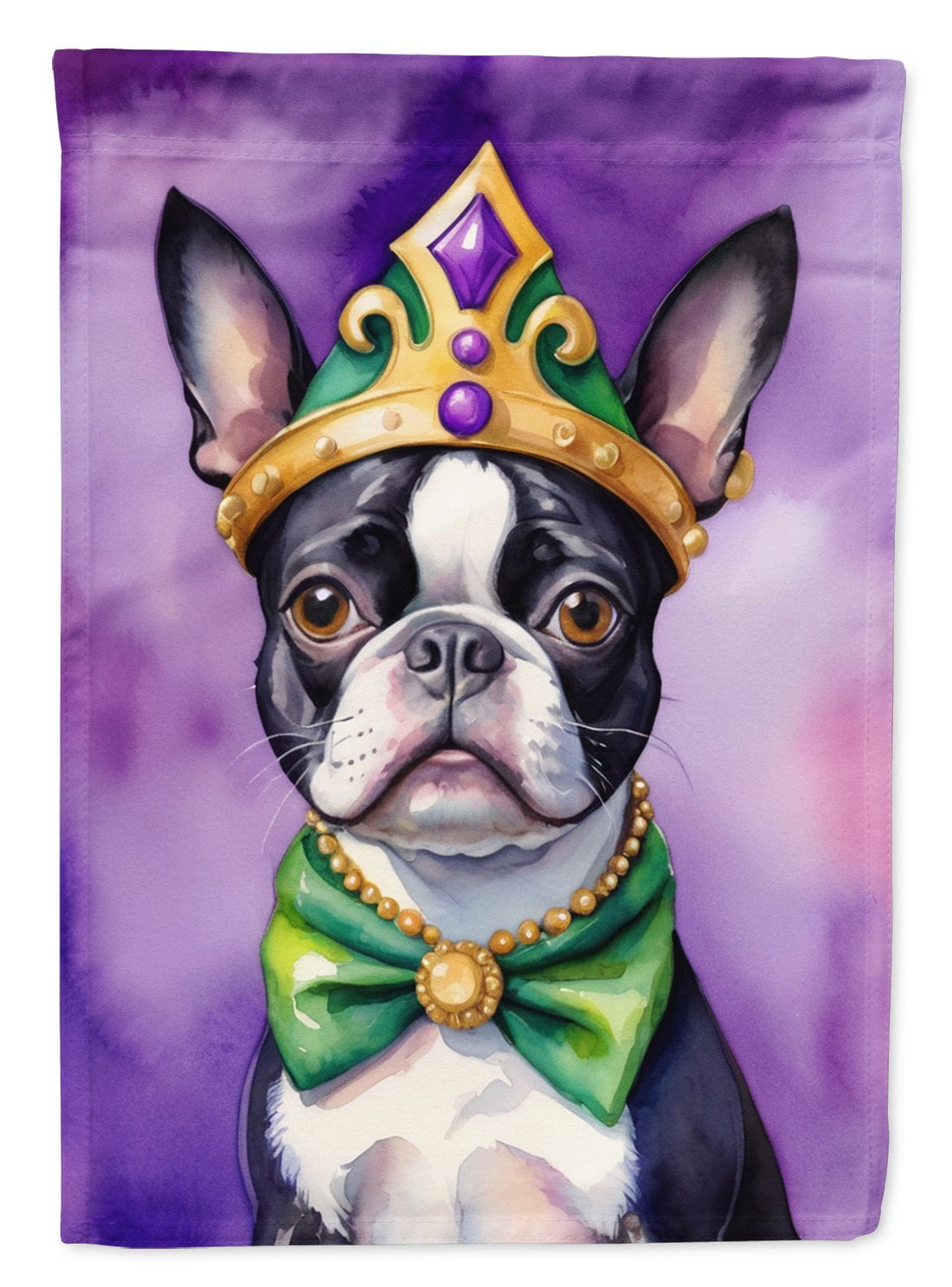 Boston Terrier King of Mardi Gras Garden Flag 11.25 in x 15.5 in
