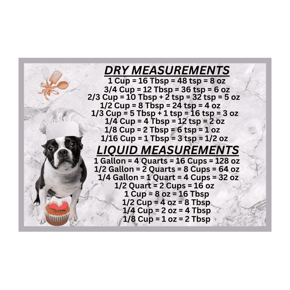 Boston Terrier Kitchen Measurements Conversion Chart Refrigerator Magnet