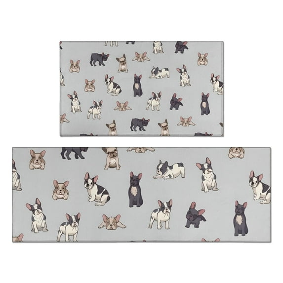 Boston Terrier Kitchen Rugs Sets Of 2,Anti Fatigue Kitchen Mat Rugs Non Slip Washable,Decorative Kitchen Floor Mats for Kitchen,Sink,Laundry,17"x30"+17"x47"