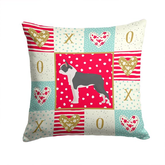 Boston Terrier Love Fabric Decorative Pillow Red