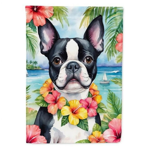 Boston Terrier Luau Garden Flag 11.25 in x 15.5 in