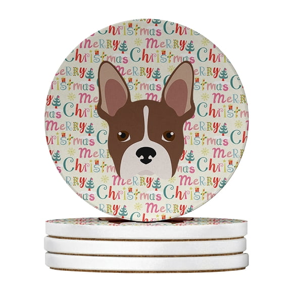 Boston Terrier Merry Christmas Large Sandstone Coasters Pack of 4 4 in x 4 in